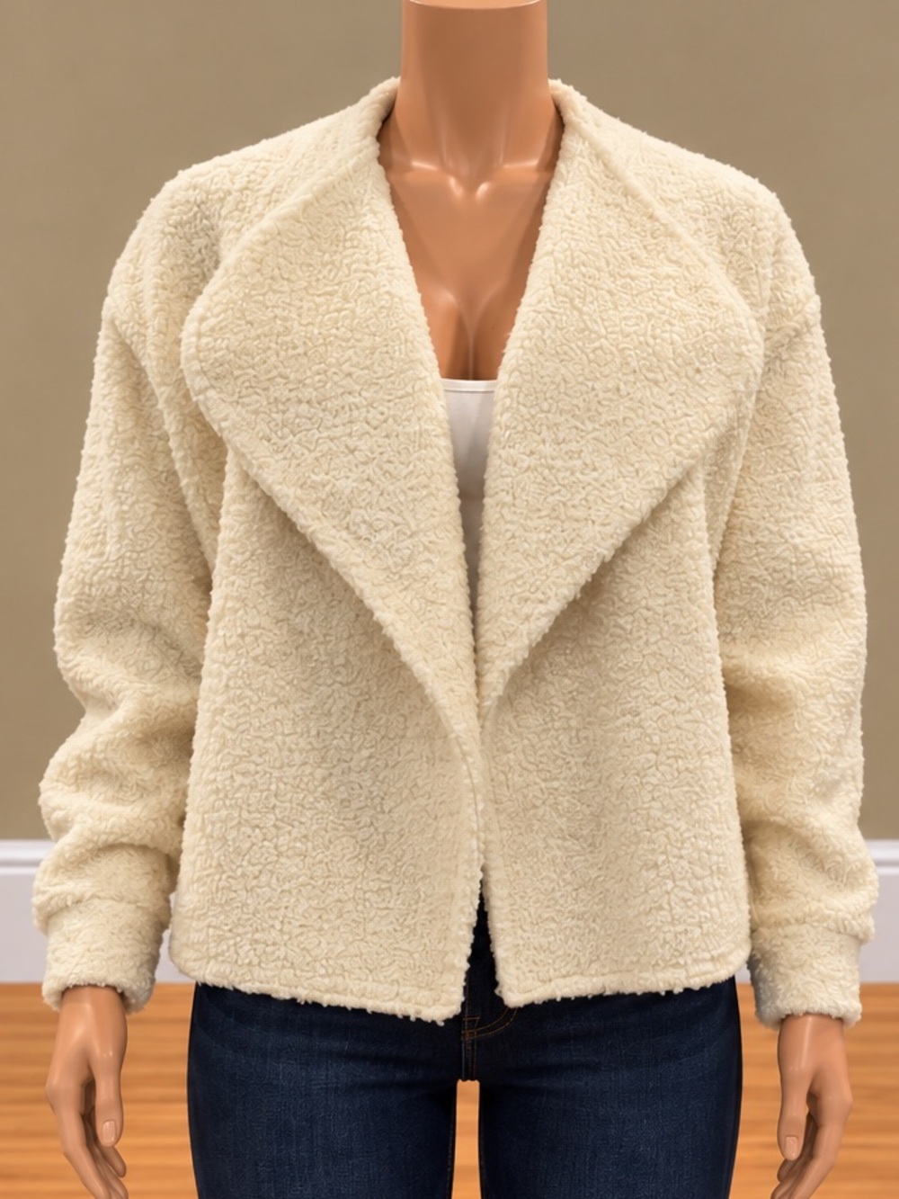 Express Ivory Bouclé Structured Lapel Open Front Sweater Jacket XS